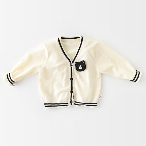 Academic White Bear Knit V-Neck Coat